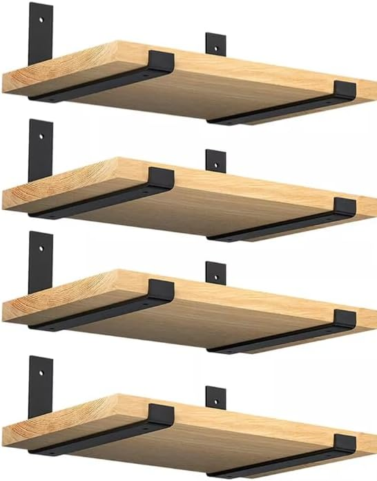 Kit com 4 prateleiras de madeira maciça com mão francesa de metal