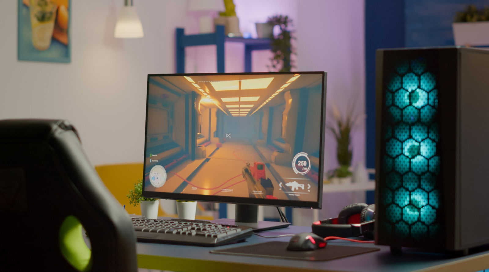 Monitor gamer sobre a mesa em setup gamer - Melhor monitor gamer