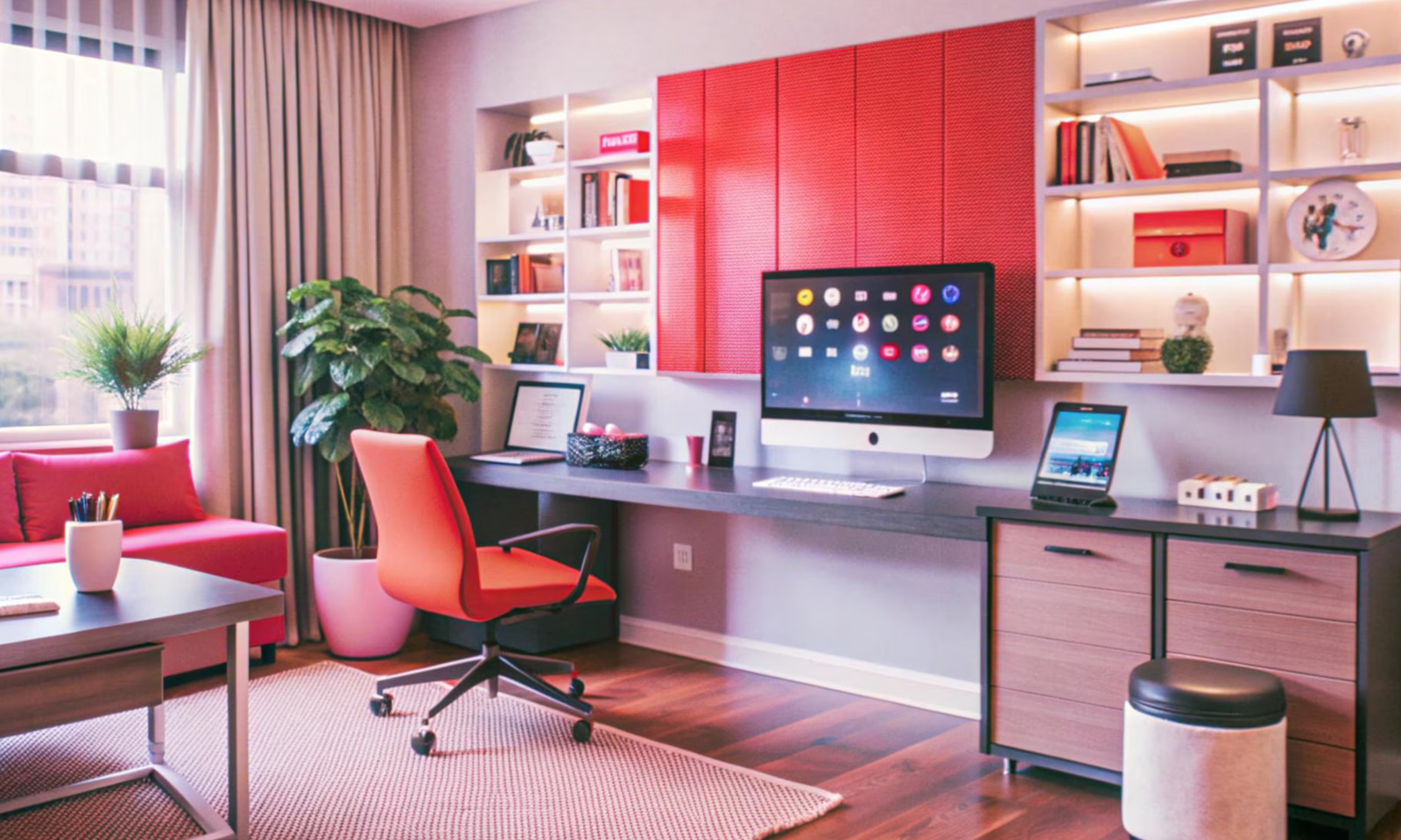 Home office planejado cor vermelha