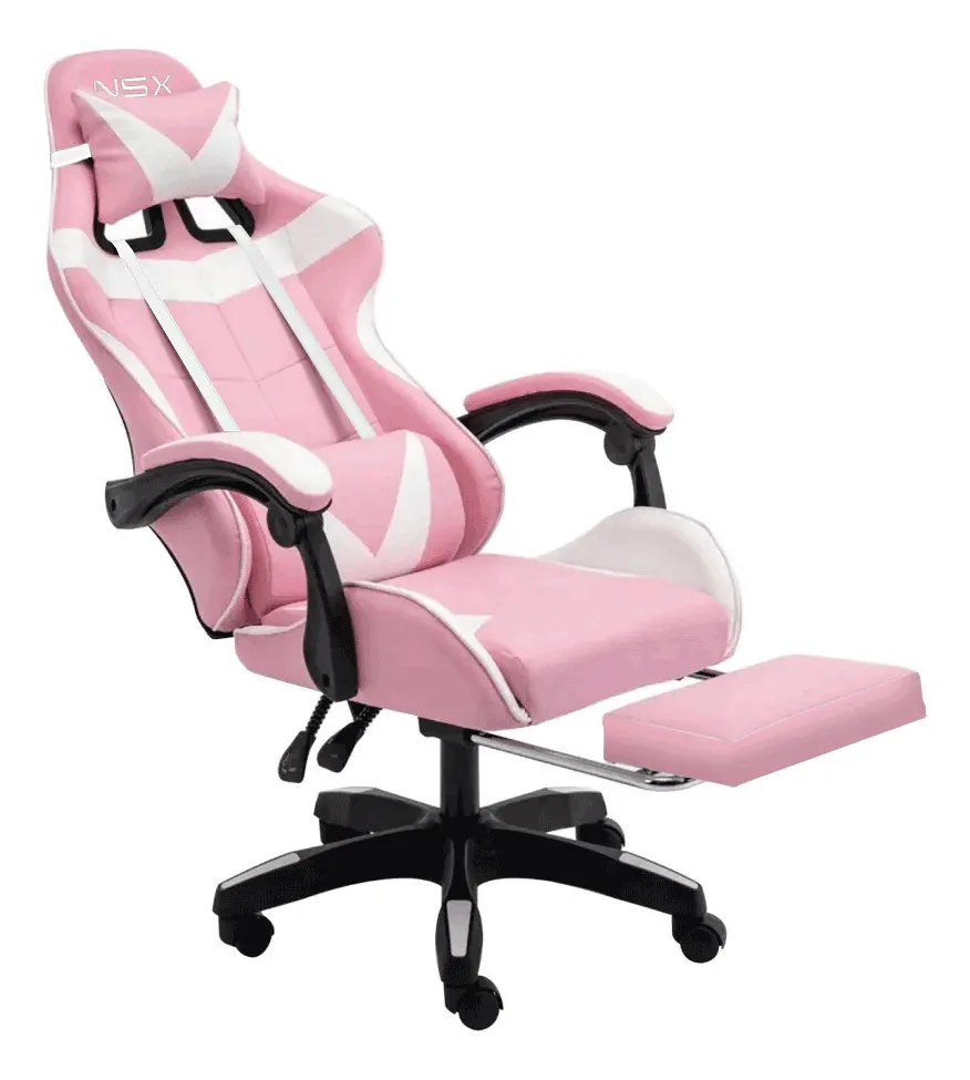 Cadeira gamer NSX rosa e branco