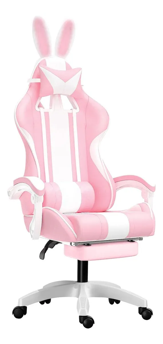 Cadeira gamer rosa e branca com orelhinha Python Fly