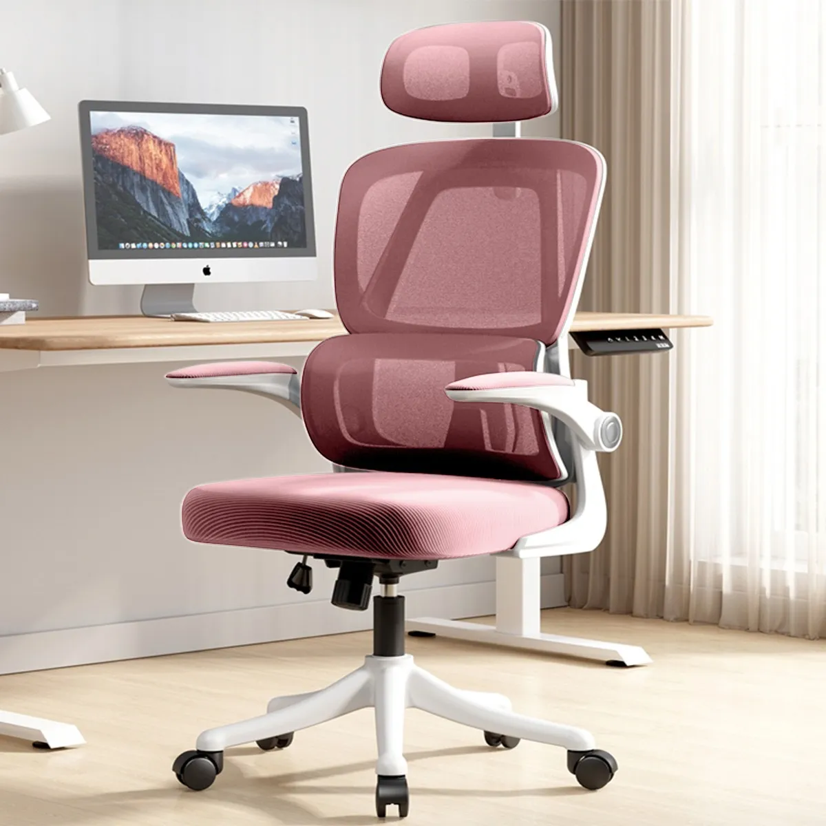 Cadeira ergonômica rosa com tela SRA