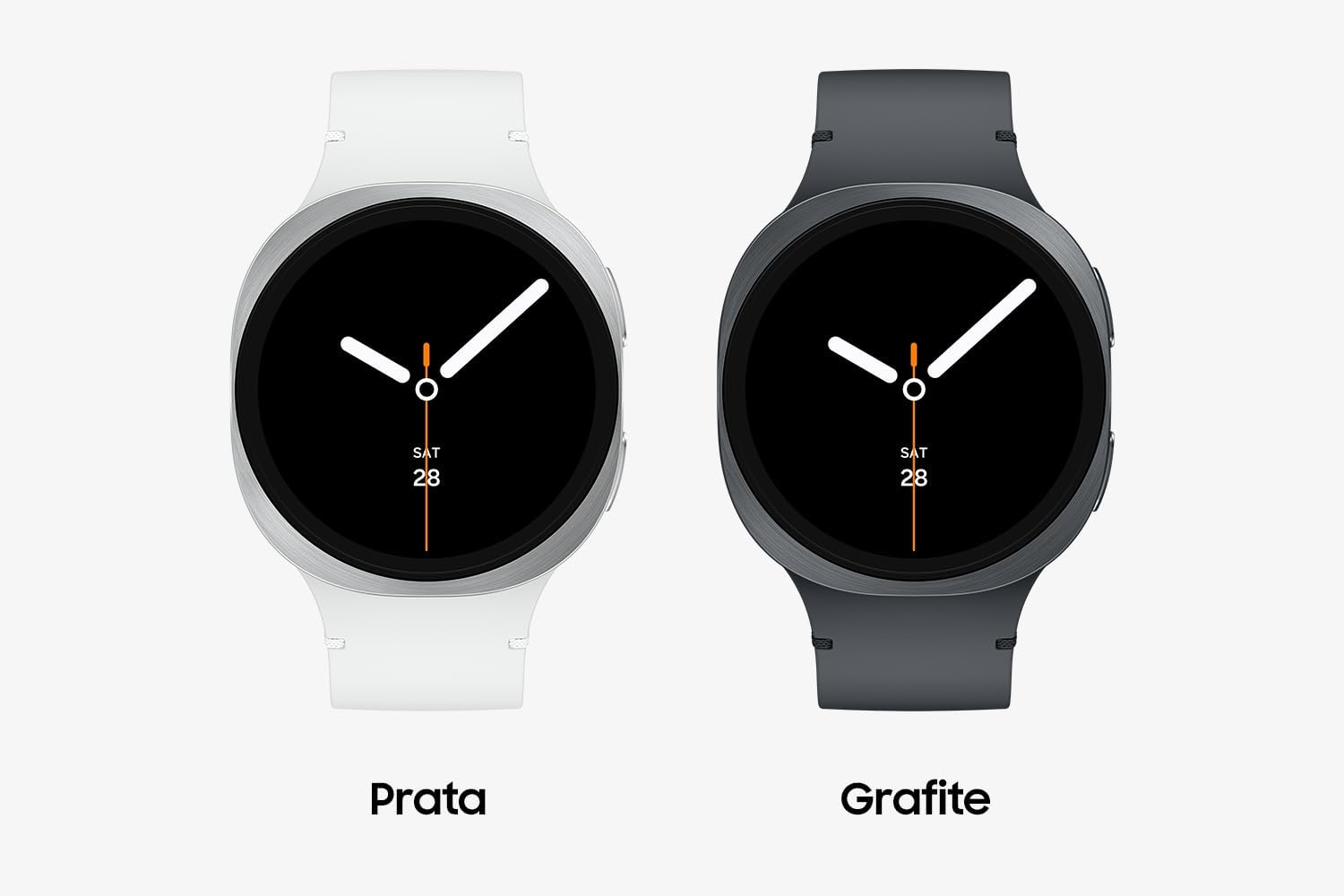 Galaxy Watch8: cores prata e grafite.