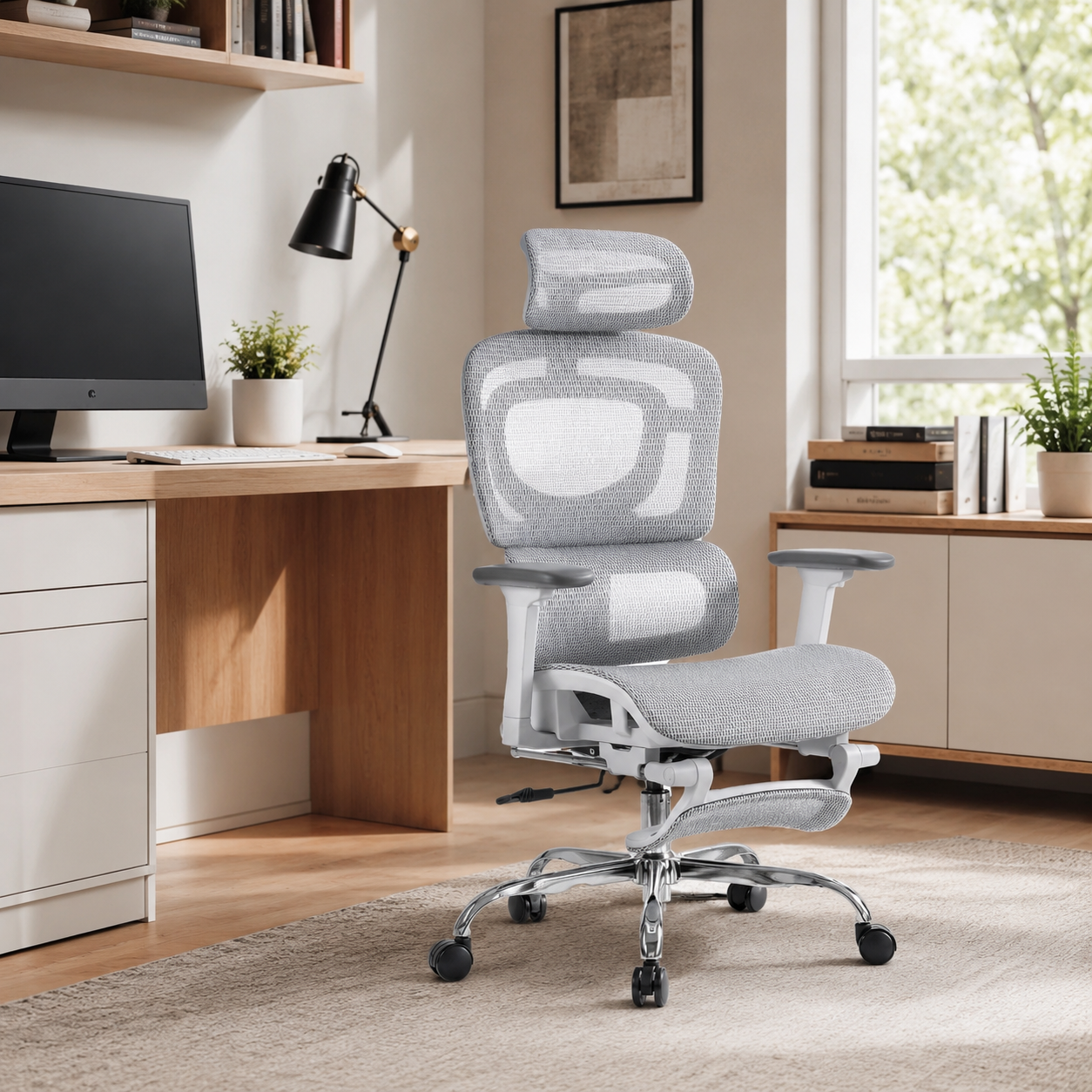 Cadeira ergonômica Mônaco Wt07, a versão cinza da cadeira Bt07.